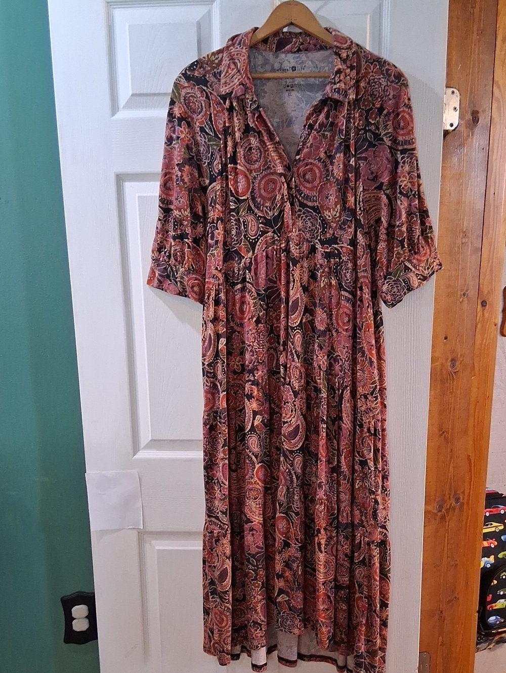 NATURAL LIFE Paisley Maxi Dress in Rust and Black Tiered Flowy Fall Wear Soft